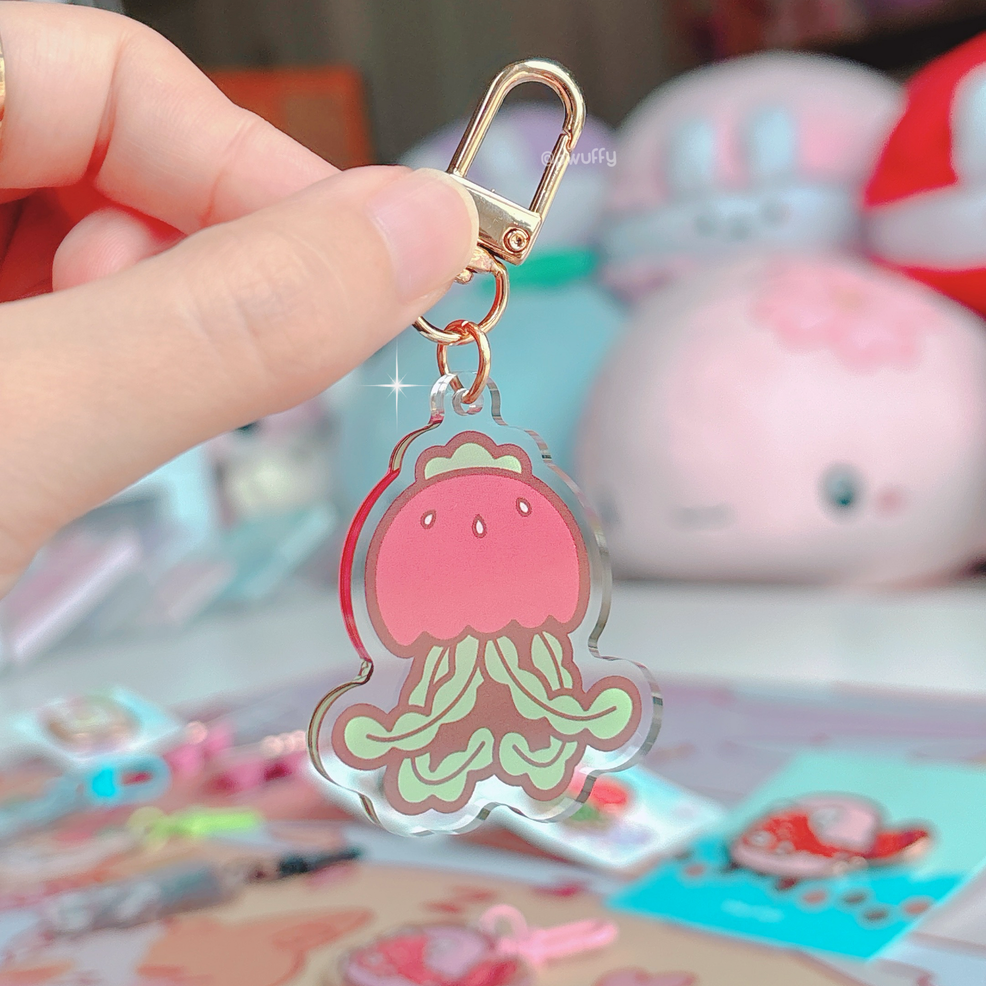Strawberry Jellyfish Acrylic Keychain
