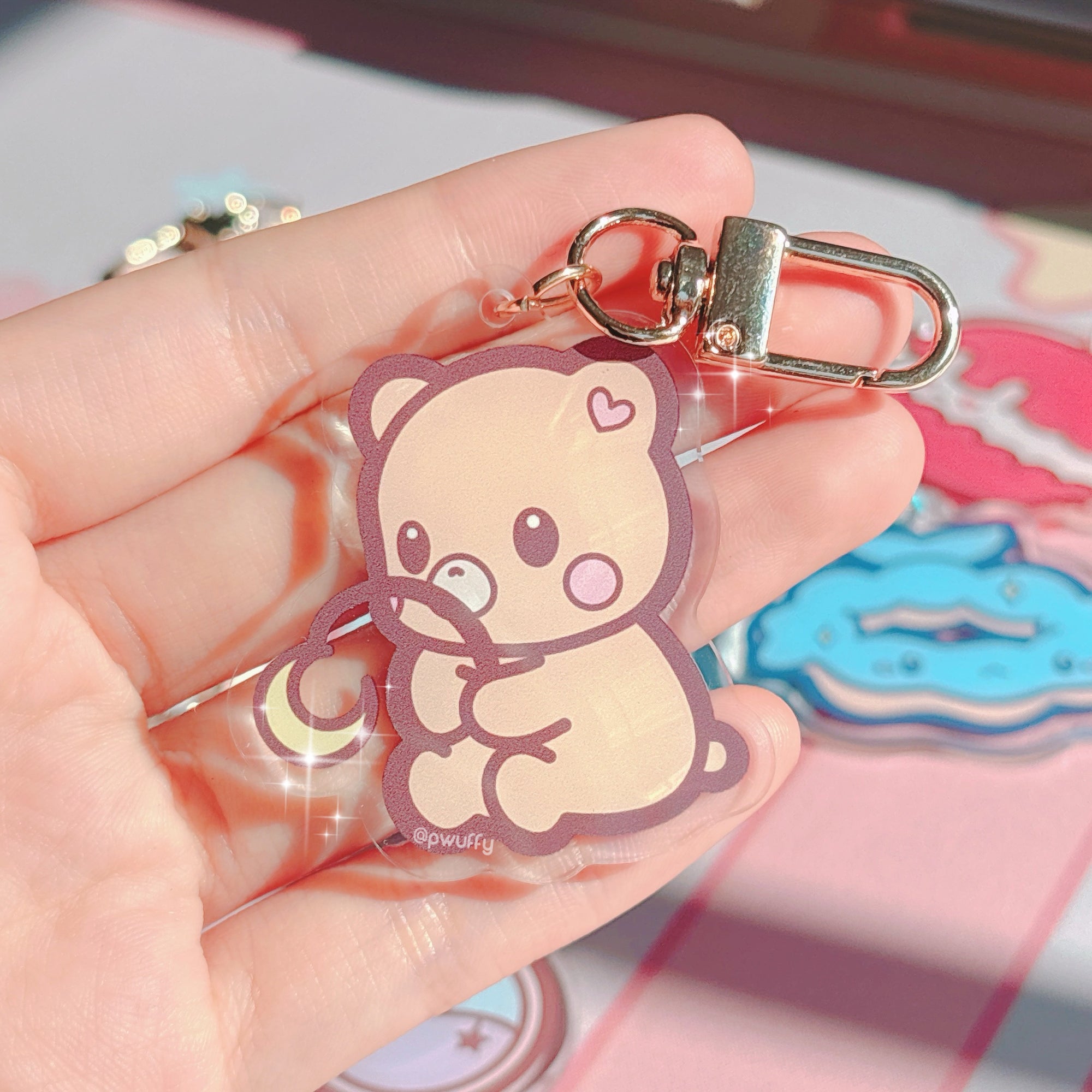 Moon Fishing Bear Acrylic Keychain