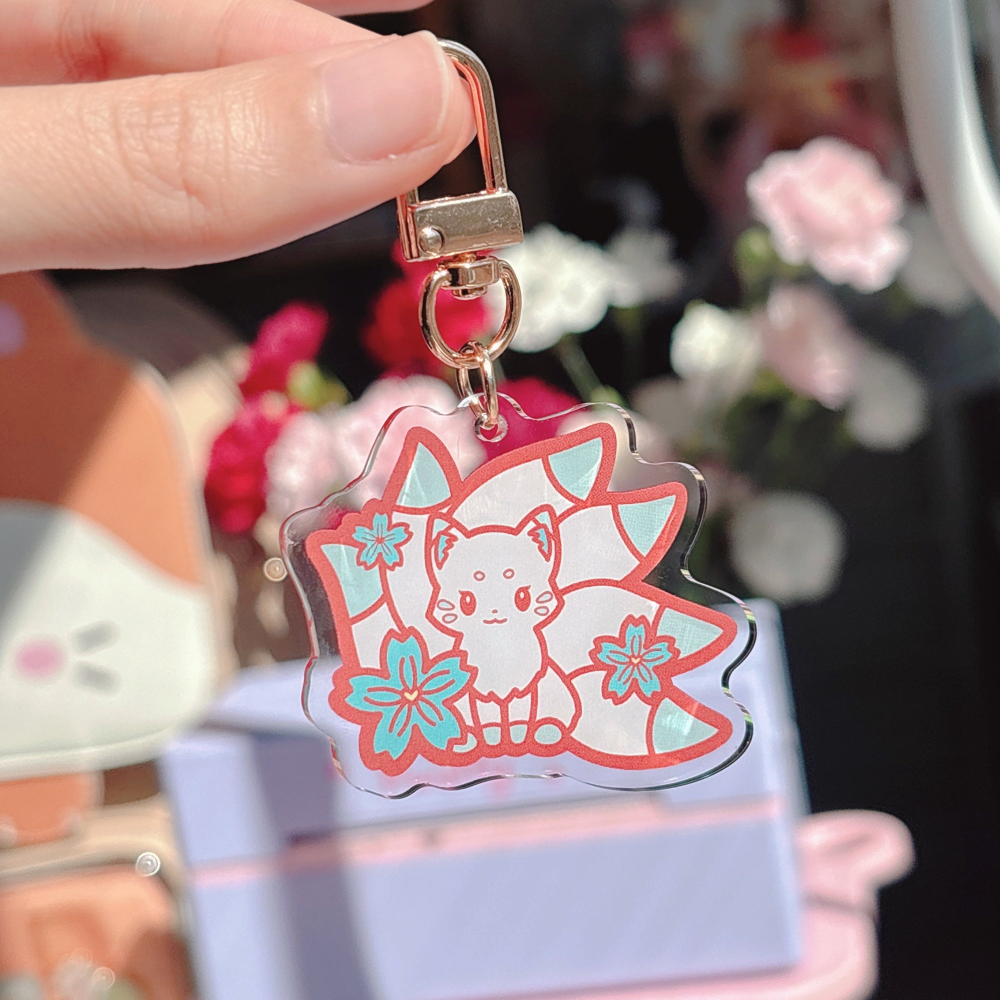 Blue Kitsune Acrylic Keychain