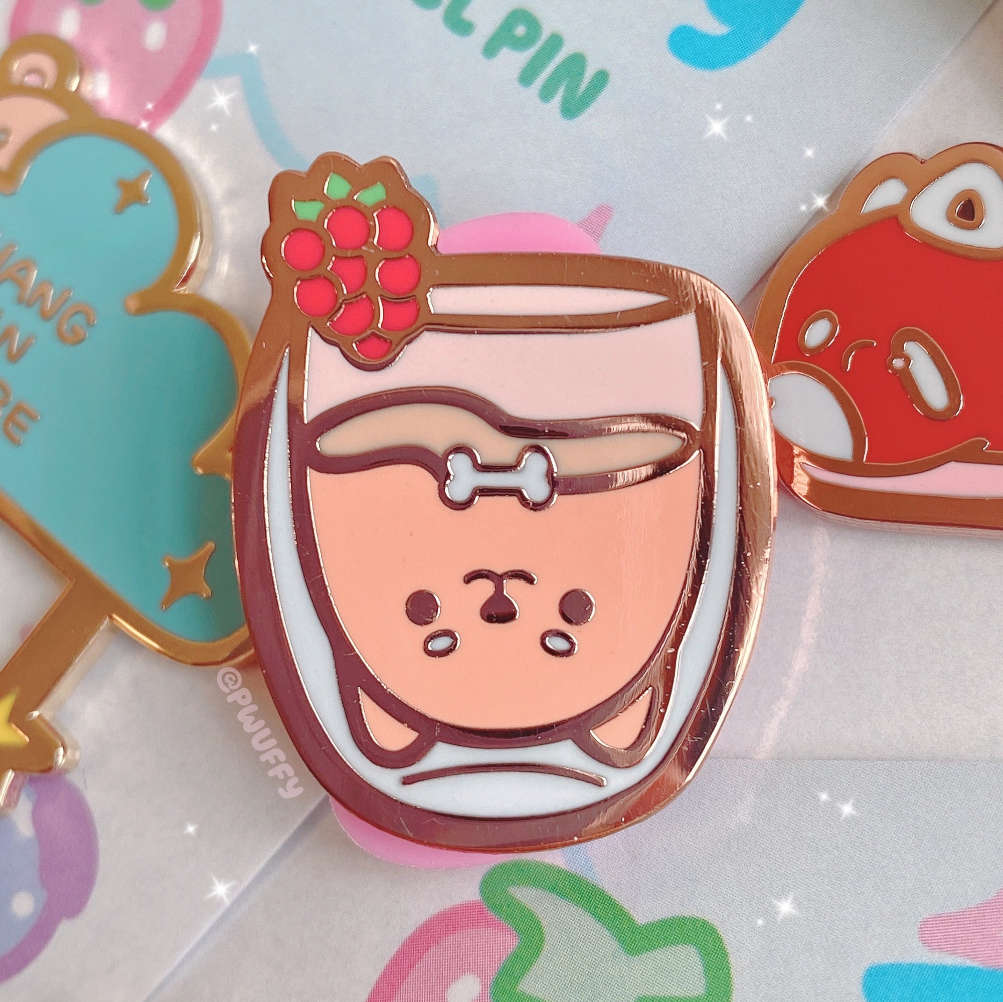 Raspberry Shiba Cup Enamel Pin