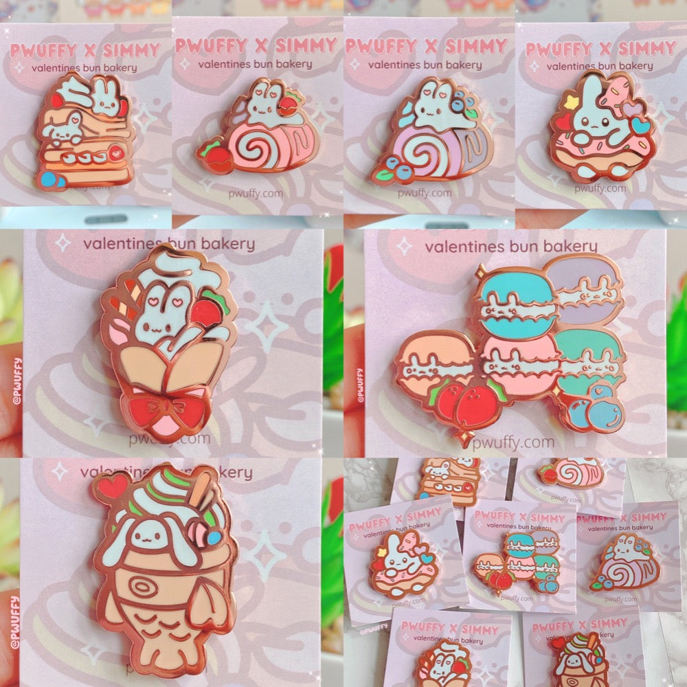 SET of 7 Bunny Bakery Enamel Pin Full Collection