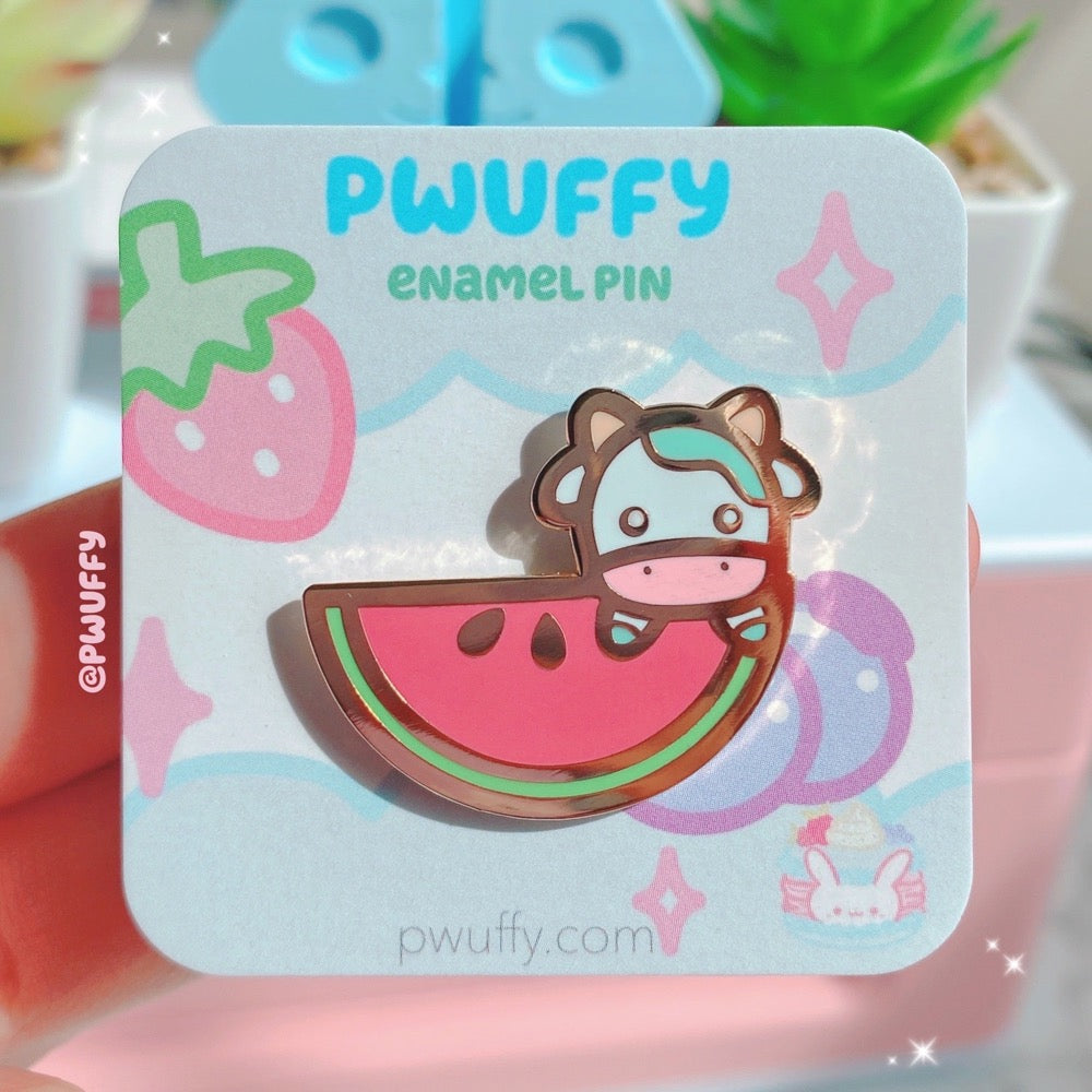 Watermelon Cow Enamel Pin