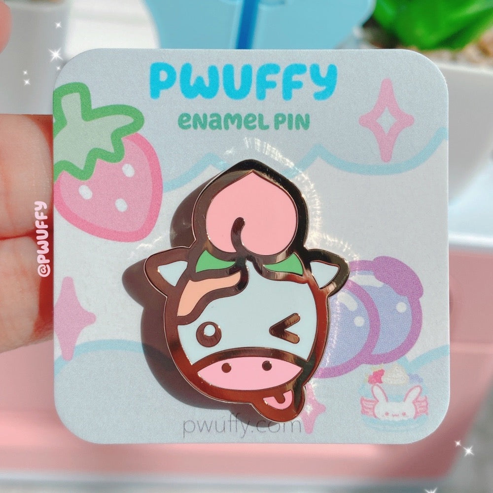 Peach Cow Enamel Pin